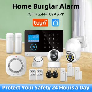 Wireless WIFI GSM Home Security Alarm System For Tuya Smart Life APP With Motion Sensor Detector Compatible With Alexa & Google